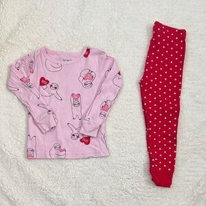 Carter's Pink Sloth Pajama Set with Heart Patterned Red Pants